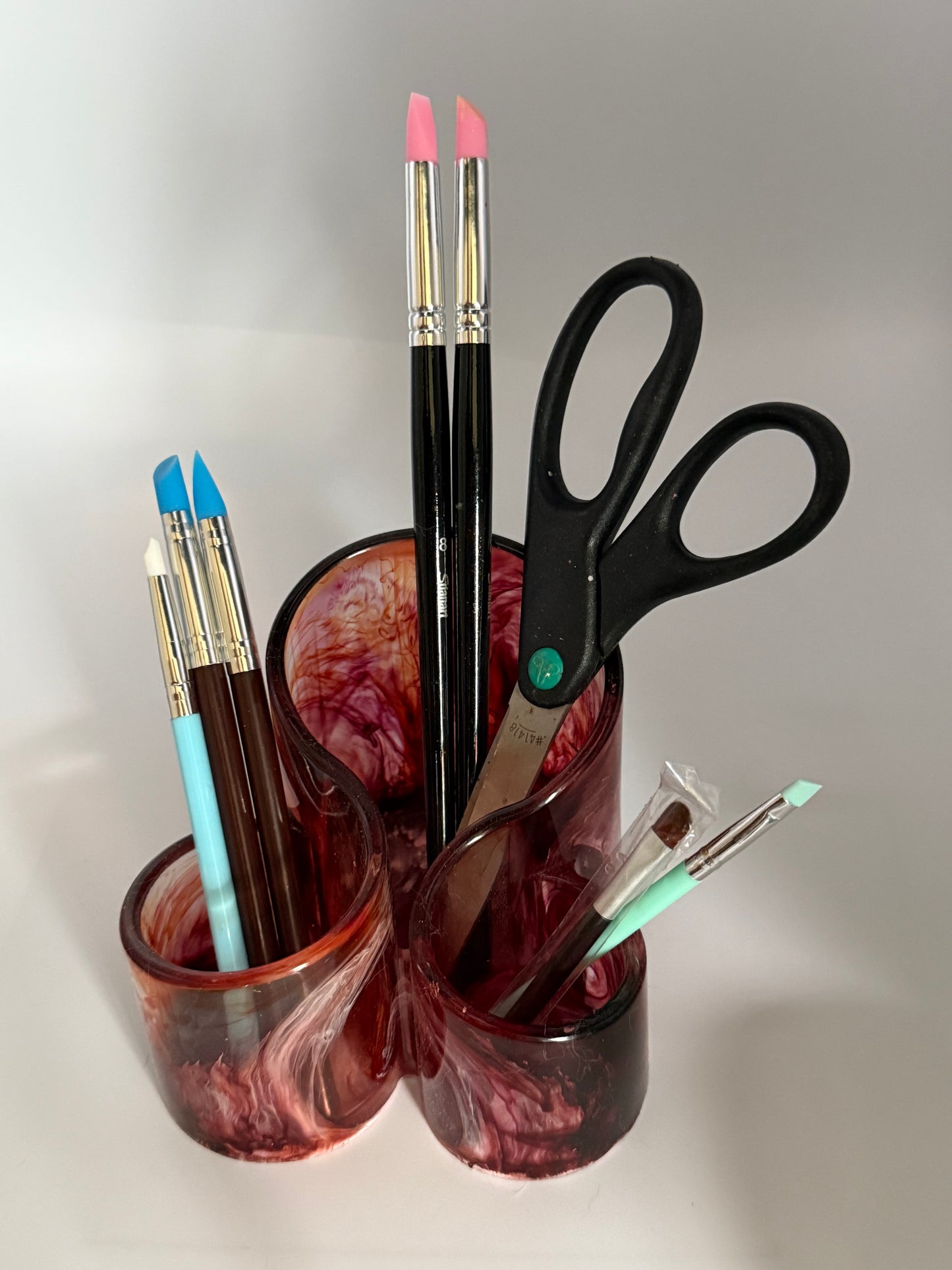 Red three canister pencil/pen holder